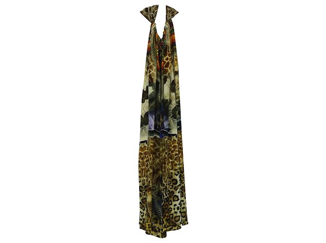 Maxi caftano Camilla con stampa leopardata e aquila in seta multicolore - vista 3