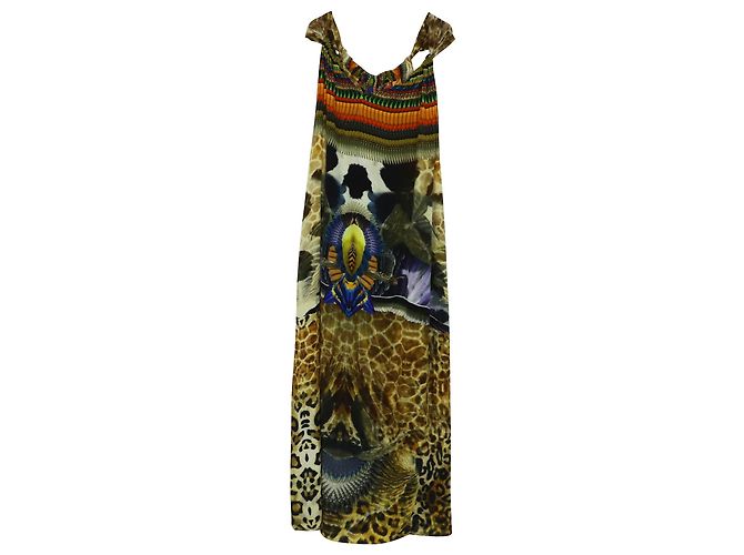 Maxi caftano Camilla con stampa leopardata e aquila in seta multicolore - vista 4