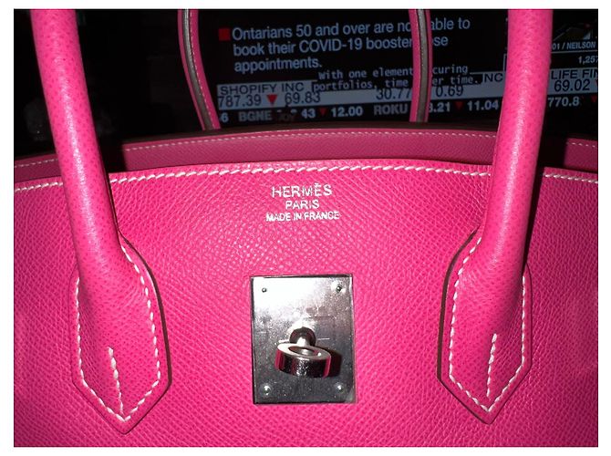 Borsa a mano Hermès Birkin 35 in pelle rosa - vista 2