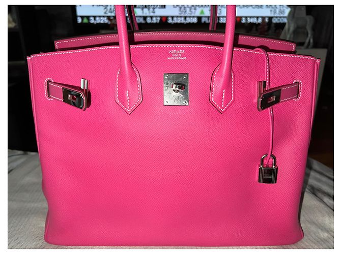 Borsa a mano Hermès Birkin 35 in pelle rosa - vista 5