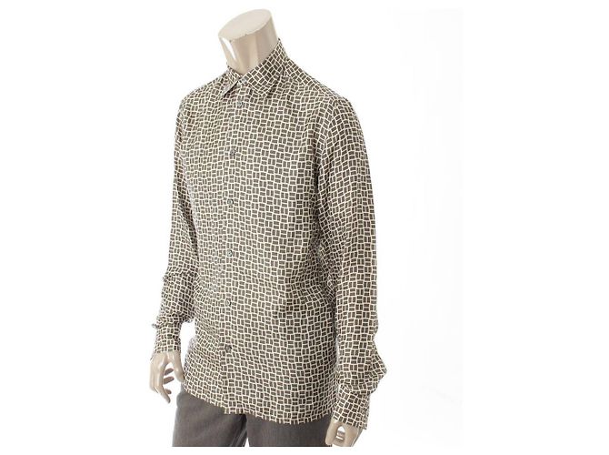 Hermès [Gebraucht] Hermes Herren Serie Button H Logo Muster Hemdbluse Khaki 14 1/2 37 - Ansicht 2