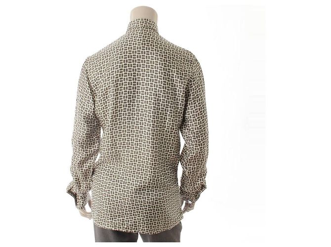 Hermès [Gebraucht] Hermes Herren Serie Button H Logo Muster Hemdbluse Khaki 14 1/2 37 - Ansicht 4