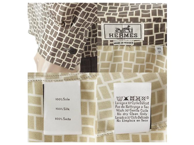 Hermès [Gebraucht] Hermes Herren Serie Button H Logo Muster Hemdbluse Khaki 14 1/2 37 - Ansicht 8