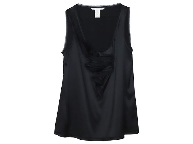 Diane Von Furstenberg Ärmellose Bluse mit Rüschen in Schwarzer Seide - Ansicht 4
