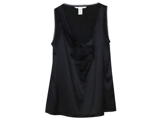Diane Von Furstenberg Ärmellose Bluse mit Rüschen in Schwarzer Seide - Ansicht 5