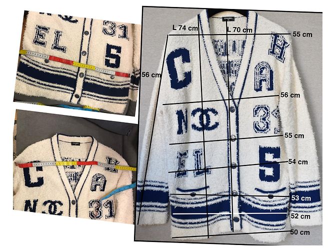 Chanel ikonisch 2019 Runway Boucle Varsity Cardigan Blau Beige Roh Marineblau - Ansicht 15
