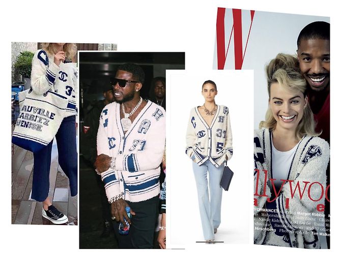 Chanel ikonisch 2019 Runway Boucle Varsity Cardigan Blau Beige Roh Marineblau - Ansicht 2