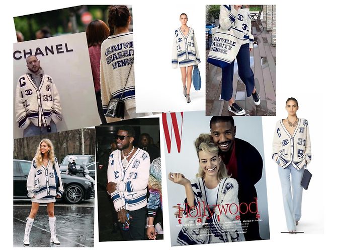 Chanel ikonisch 2019 Runway Boucle Varsity Cardigan Blau Beige Roh Marineblau - Ansicht 20
