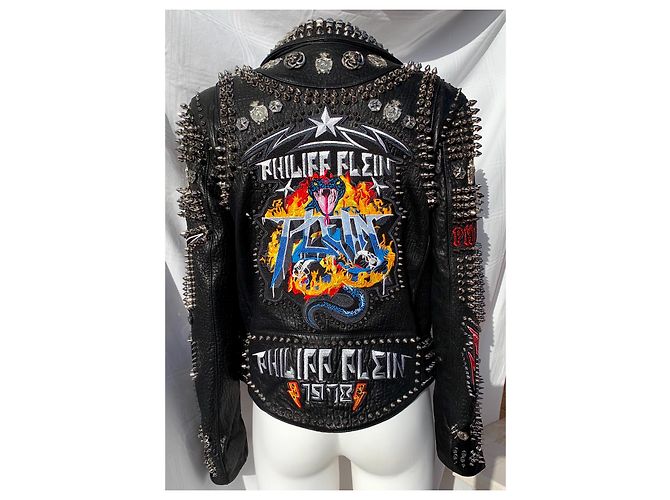 Philipp Plein Biker Jacke Schwarz Leder - Ansicht 2