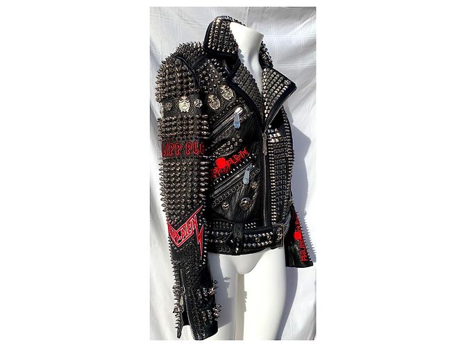 Philipp Plein Biker Jacke Schwarz Leder - Ansicht 3