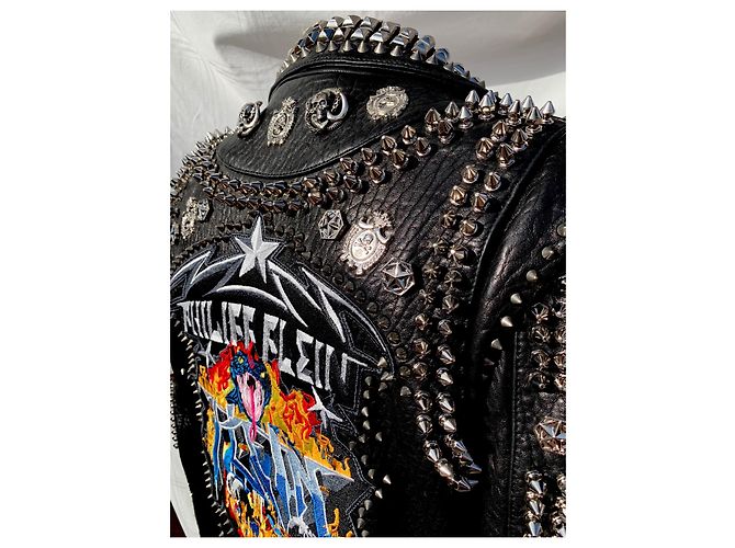 Philipp Plein Biker Jacke Schwarz Leder - Ansicht 6