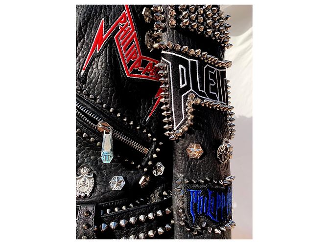 Philipp Plein Biker Jacke Schwarz Leder - Ansicht 9