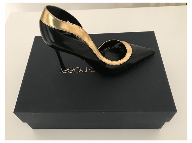 Décolleté Sergio Rossi Still Nere Verniciate Oro Nero Gold hardware - vista 5