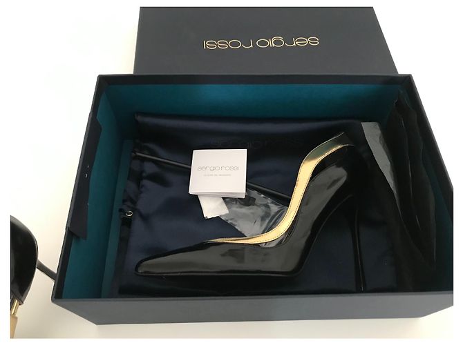 Décolleté Sergio Rossi Still Nere Verniciate Oro Nero Gold hardware - vista 6