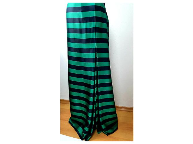Maxi gonna Carolina Herrera in seta a righe verde e nera Nero - vista 2