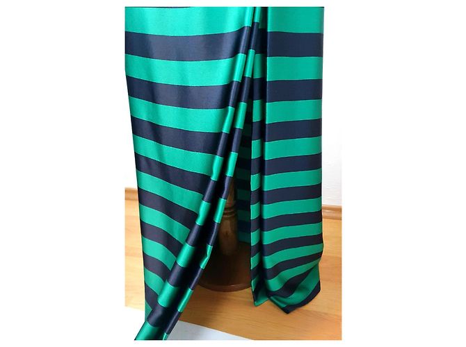 Maxi gonna Carolina Herrera in seta a righe verde e nera Nero - vista 3