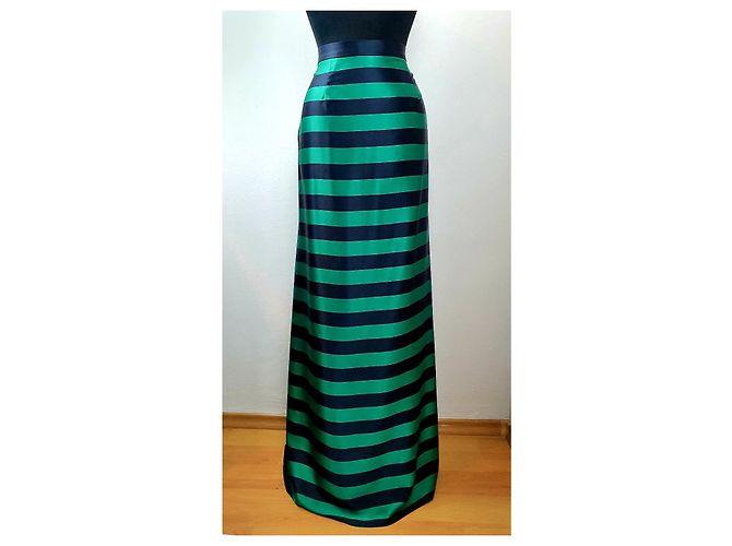 Maxi gonna Carolina Herrera in seta a righe verde e nera Nero - vista 4