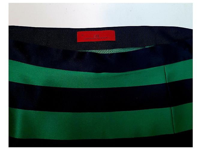 Maxi gonna Carolina Herrera in seta a righe verde e nera Nero - vista 5
