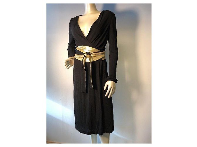 Diane Von Furstenberg Abito vintage DvF Obi nero e oro D'oro - vista 3