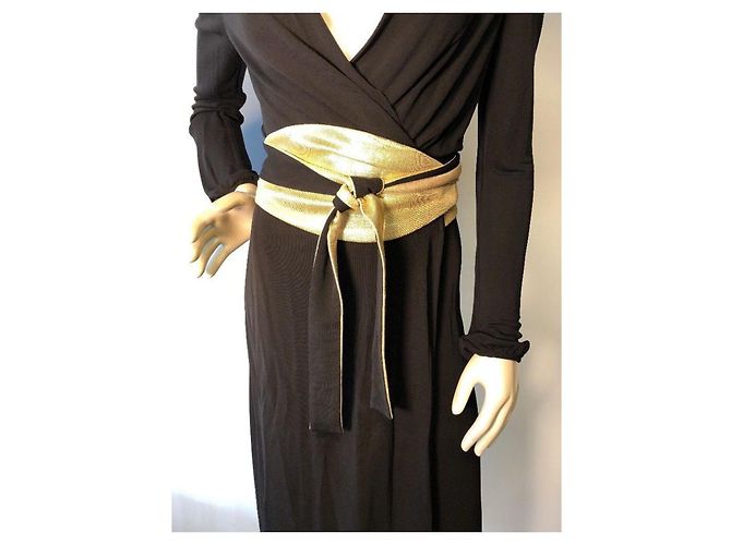 Diane Von Furstenberg Abito vintage DvF Obi nero e oro D'oro - vista 4