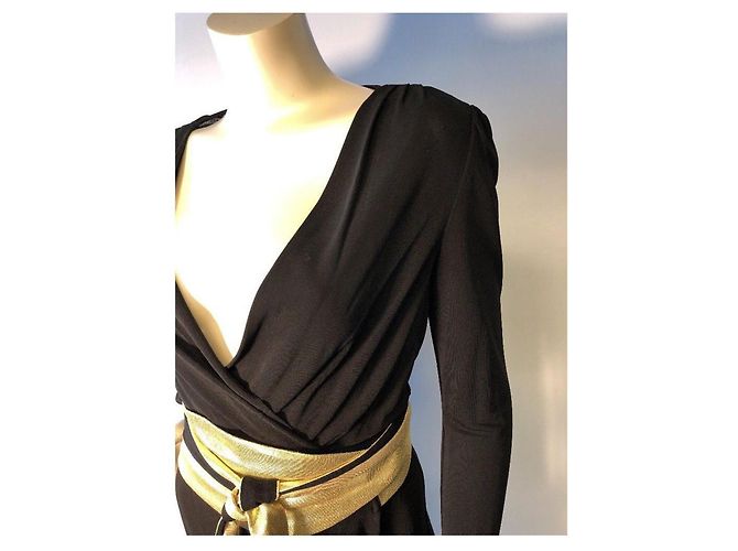 Diane Von Furstenberg Abito vintage DvF Obi nero e oro D'oro - vista 5