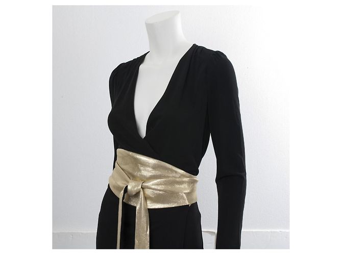 Diane Von Furstenberg Abito vintage DvF Obi nero e oro D'oro - vista 6