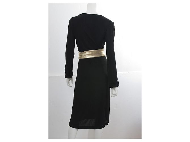 Diane Von Furstenberg Abito vintage DvF Obi nero e oro D'oro - vista 7