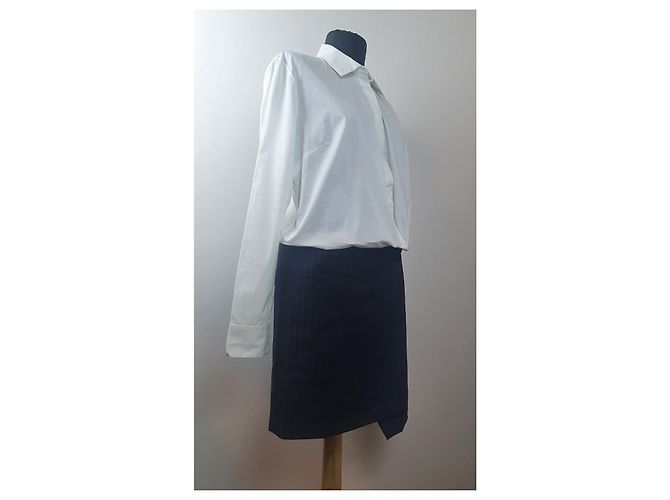 Autre Marque Christian Pellizzari Hemdblusenkleid Weiß Blau - Ansicht 3