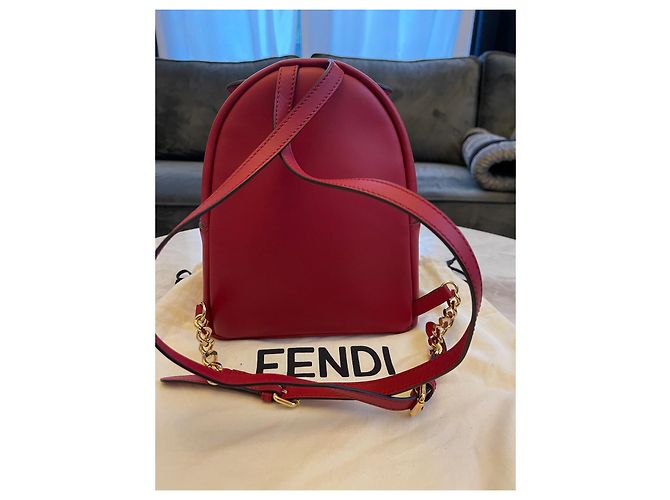 Zucchino Fendi Leather Backpack Red Gold Hardware - view 6
