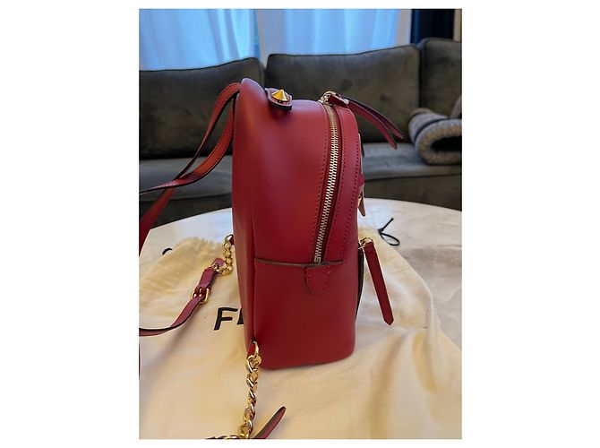 Zucchino Fendi Leather Backpack Red Gold Hardware - view 7