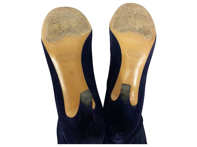 Chloé Chloe Hannah Fringe Kniehohe Stiefel aus blauem Wildleder Marineblau - Ansicht 5