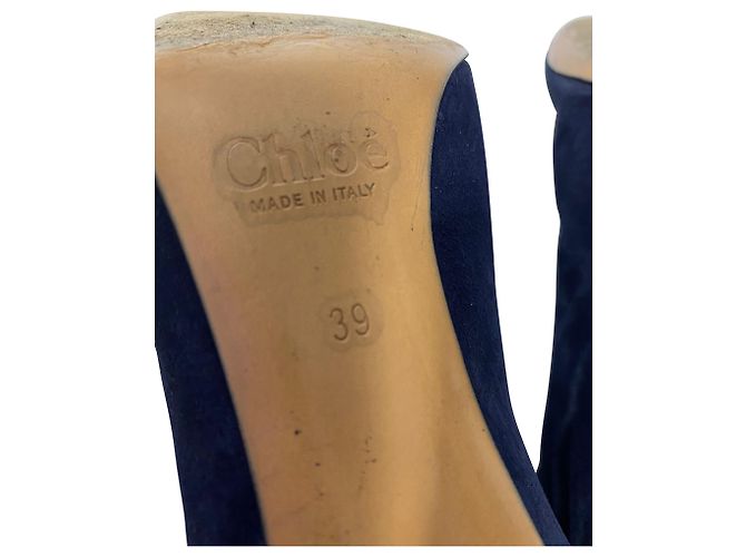 Chloé Chloe Hannah Fringe Kniehohe Stiefel aus blauem Wildleder Marineblau - Ansicht 6