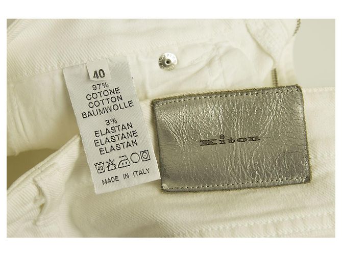 Calça Kiton Branco Calça Clássica de Algodão Baumwalle Cigarette - sz 40 - vista 5