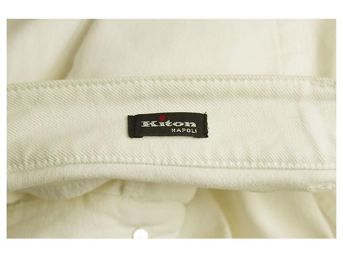Calça Kiton Branco Calça Clássica de Algodão Baumwalle Cigarette - sz 40 - vista 6