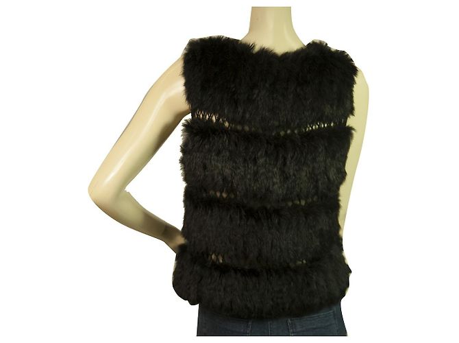 BCBG Max Azria Schwarze Lapin Pelzweste Ärmellose Jacke Gillet Größe M - Ansicht 2