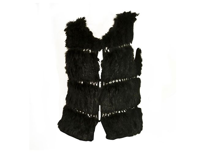 BCBG Max Azria Schwarze Lapin Pelzweste Ärmellose Jacke Gillet Größe M - Ansicht 5