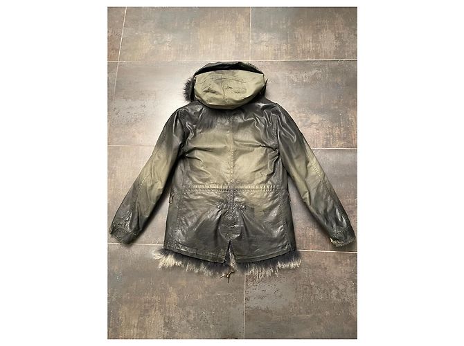 Parka Mr & Mrs Italy de algodón caqui negro con chaleco de piel de cordero Blanco - vista 2