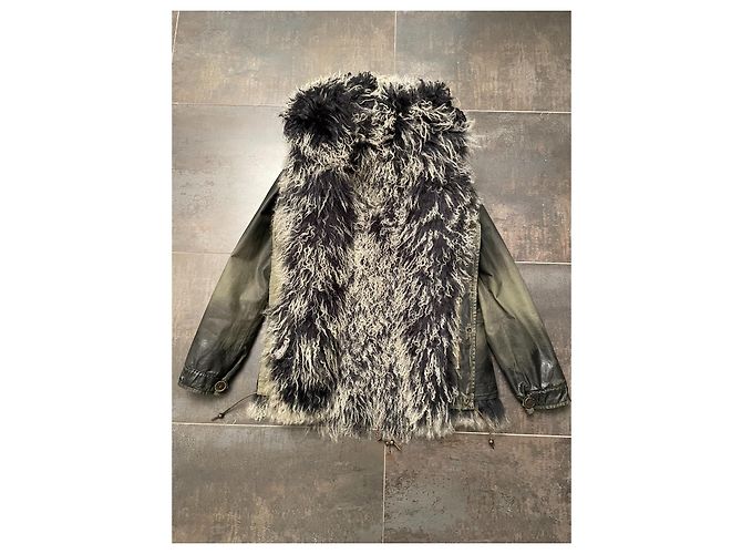 Parka Mr & Mrs Italy de algodón caqui negro con chaleco de piel de cordero Blanco - vista 3