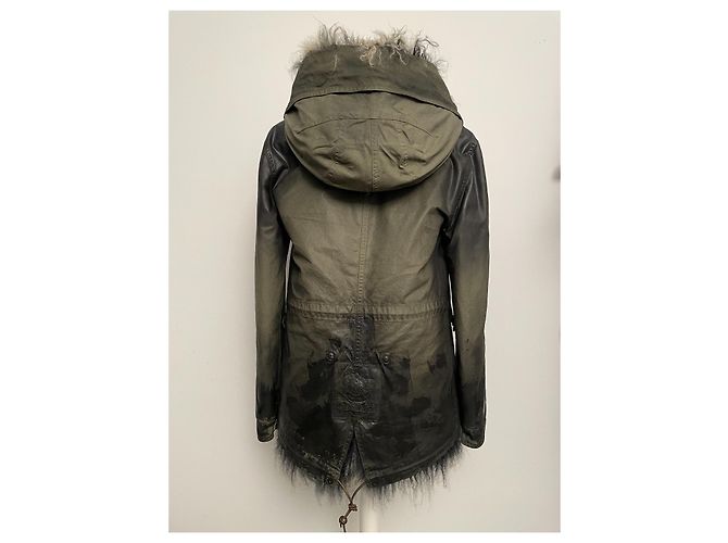 Parka Mr & Mrs Italy de algodón caqui negro con chaleco de piel de cordero Blanco - vista 6