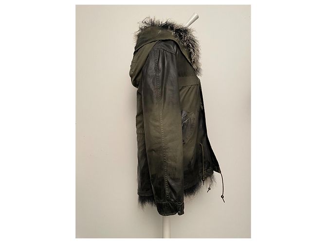 Parka Mr & Mrs Italy de algodón caqui negro con chaleco de piel de cordero Blanco - vista 7