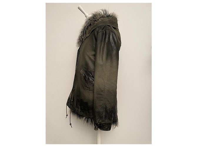 Parka Mr & Mrs Italy de algodón caqui negro con chaleco de piel de cordero Blanco - vista 8