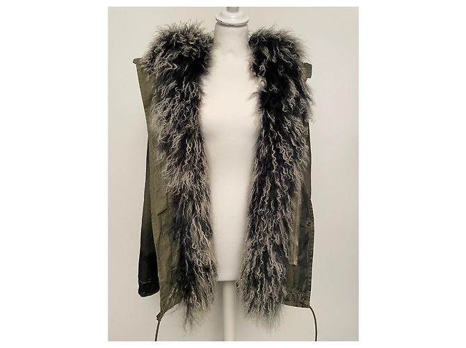 Parka Mr & Mrs Italy de algodón caqui negro con chaleco de piel de cordero Blanco - vista 9