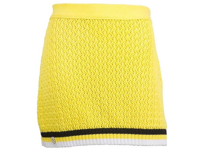 Philipp Plein Minifalda De Algodón De Punto De Ocho Amarillo Cráneo Rayas Negras Y Blancas M - vista 2
