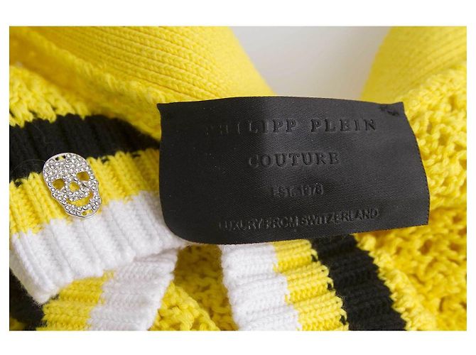 Philipp Plein Minifalda De Algodón De Punto De Ocho Amarillo Cráneo Rayas Negras Y Blancas M - vista 5