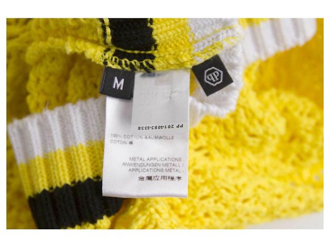 Philipp Plein Minifalda De Algodón De Punto De Ocho Amarillo Cráneo Rayas Negras Y Blancas M - vista 6
