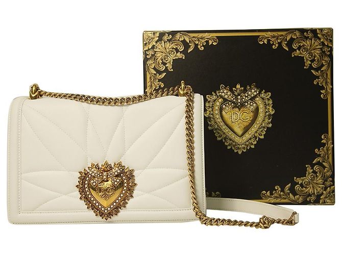 Dolce & Gabbana weiße große Devotion Tasche aus gestepptem Nappaleder - goldenes Herz - Ansicht 10