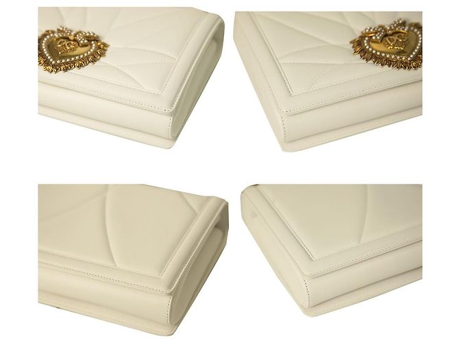 Dolce & Gabbana weiße große Devotion Tasche aus gestepptem Nappaleder - goldenes Herz - Ansicht 4