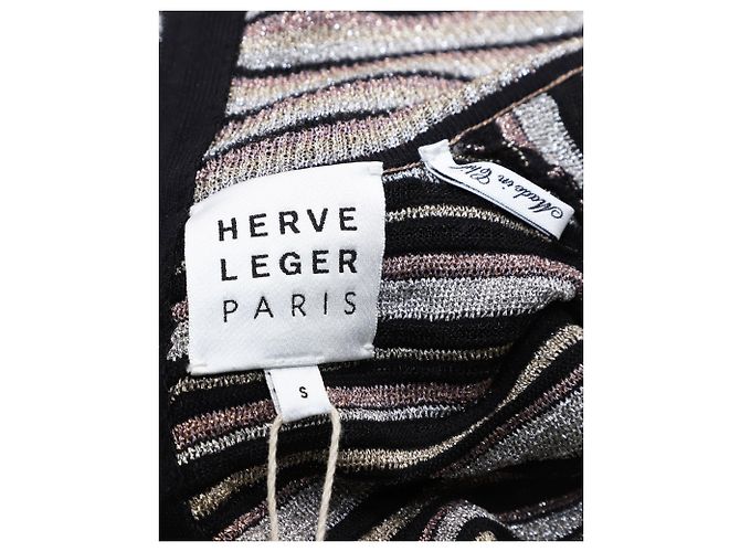 Herve Leger Maxikleid mit Stehkragen aus Metallic-Polyester Metallisch - Ansicht 5