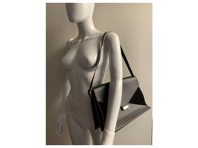 Céline Bolsa de ombro em couro preto Diamond - vista 15