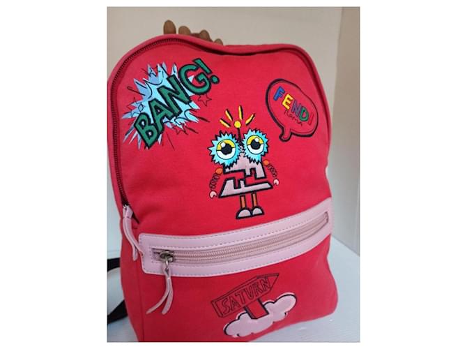 Fendi zaino rosso con patch - vista 12